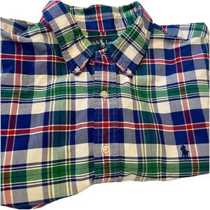 RALPH LAUREN Button Down Classic Fit Plaid Short Sleeve Shirt  Size XXL